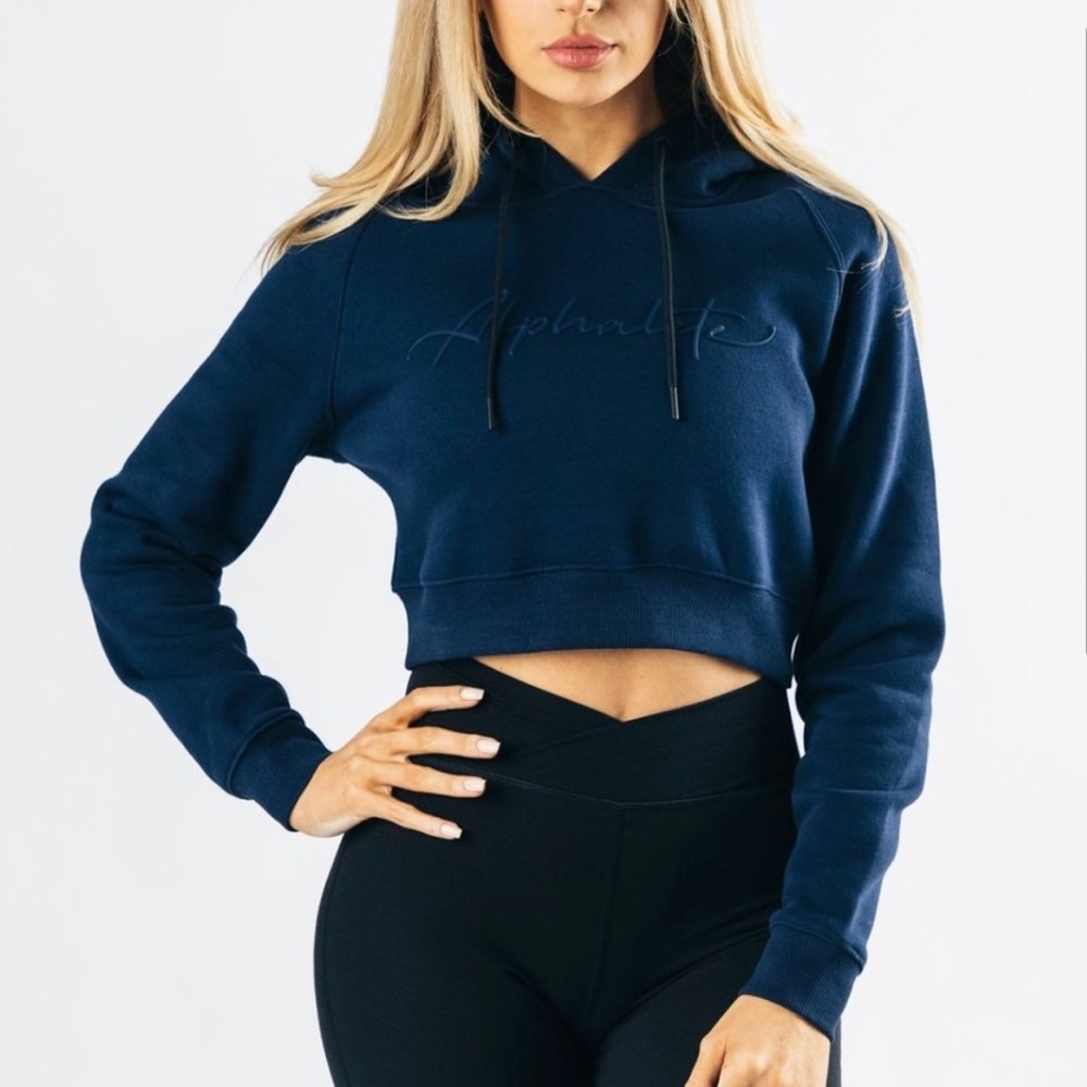 Alphalete Signature Crop Hoodie - navy